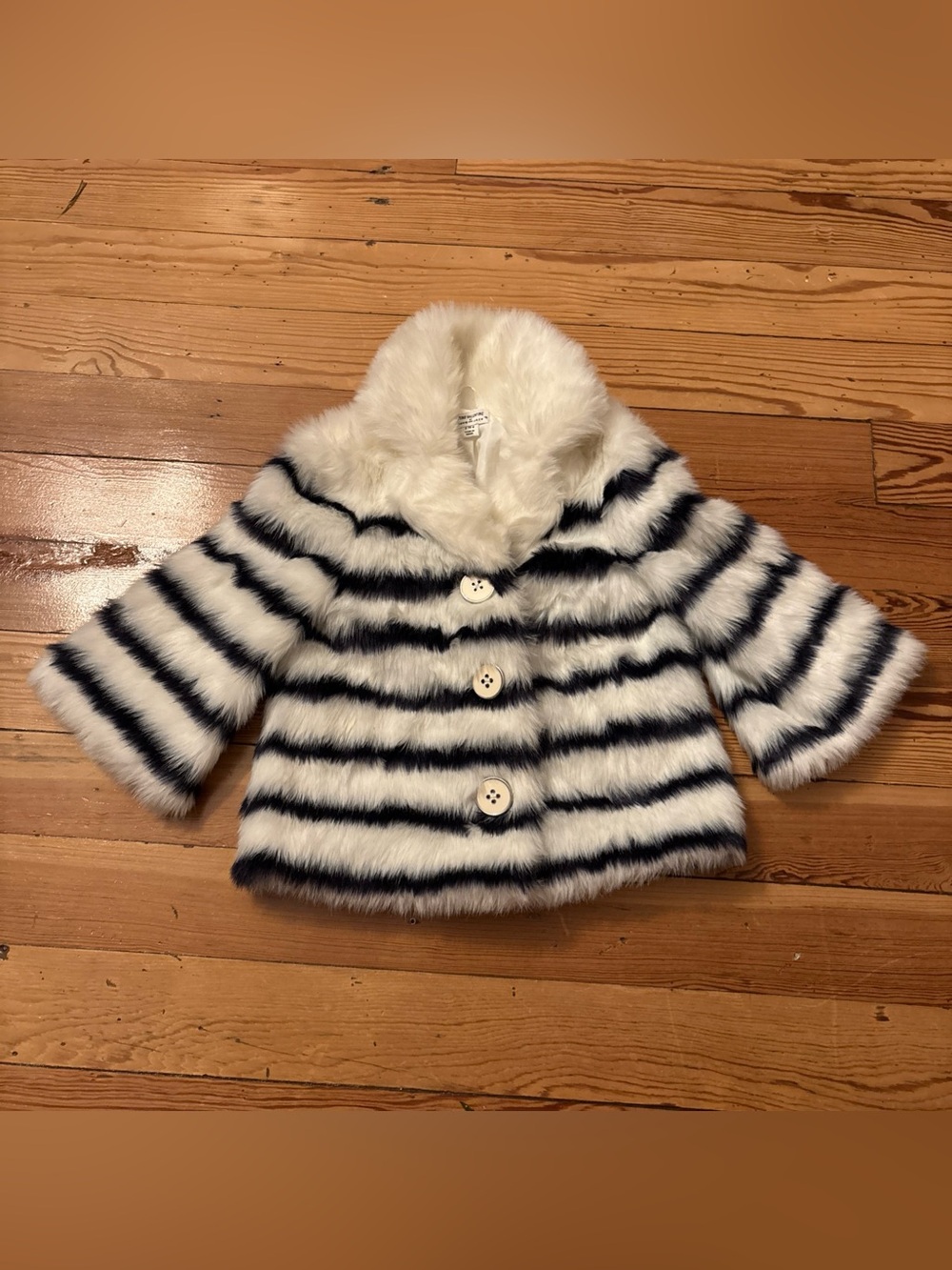 Janie and Jack Juno Valentine Navy Cream Fur Coat 3-4 Years Jacket
